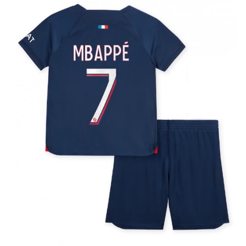 Dětský fotbalový dres Paris Saint-Germain Kylian Mbappe #7 2023-24 Domácí Krátký Rukáv (+ trenýrky)